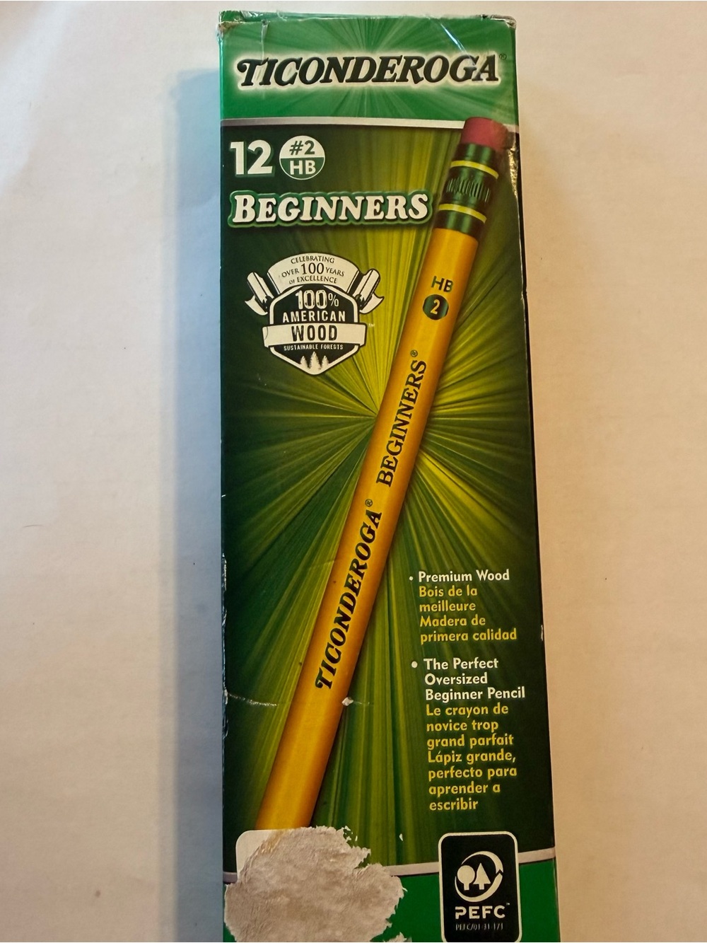 Lot of 12 Pencils TICONDEROGA-#2 HB Premium Wood  Beginner Pencils with Eraser